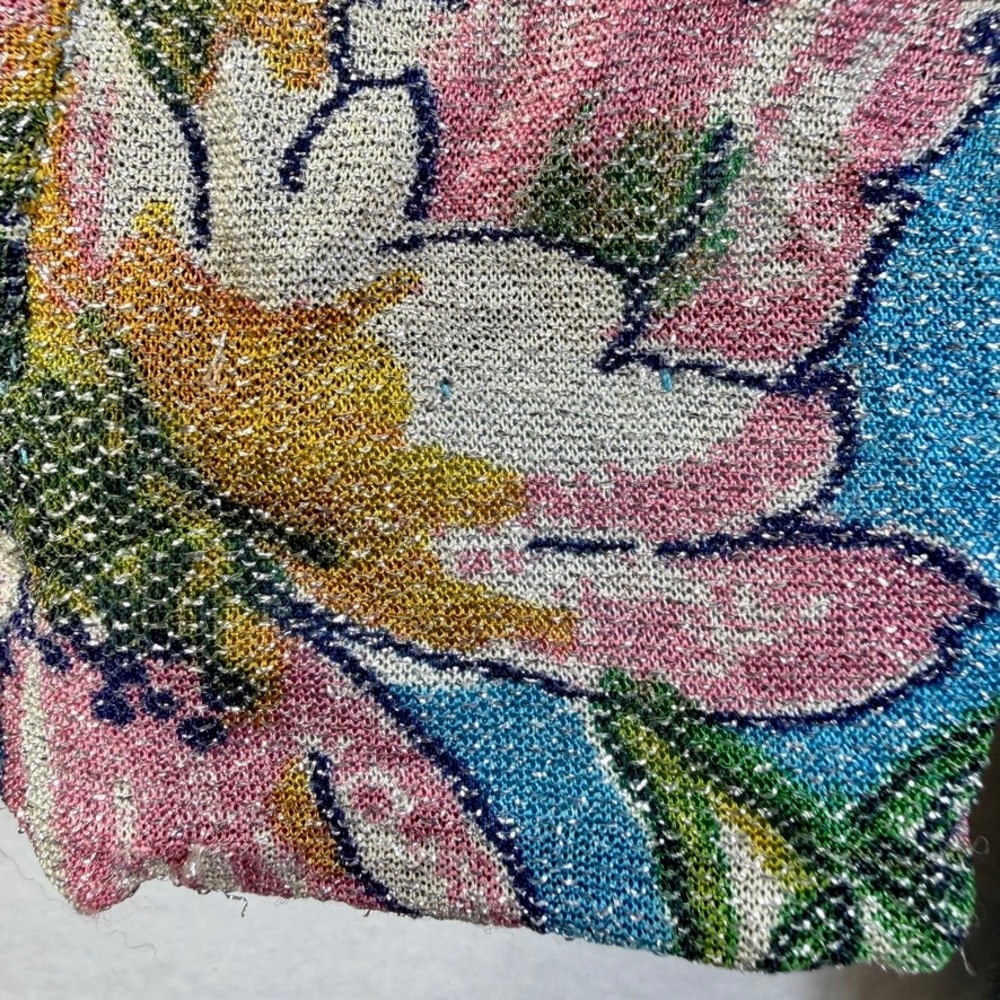 70s Disco Glam Metallic FloralVintage Zip Jacket Bouncing Bertha Blue Pink Sz 9 - Picture 9 of 13